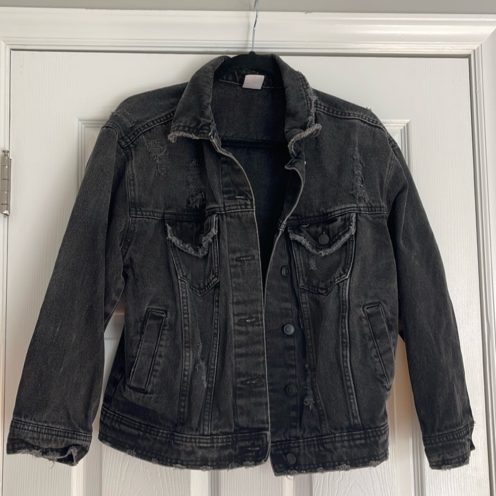Distressed Black Denim Jacket